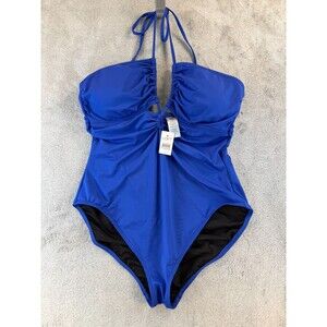 LOFT One Piece Swimsuit Women’s Large Blue Ruched Halter Tie NWT